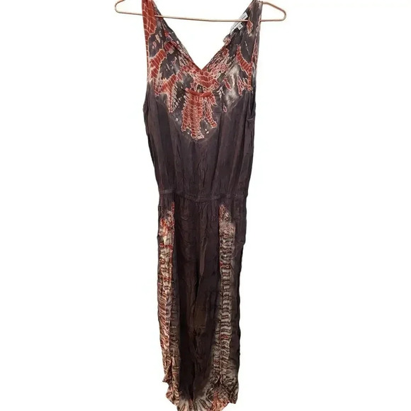 Young Fabulous & Broke Brown Sleeveless Tie Dye Flowy Split Leg Jumpsuit Size S - Picture 2 of 5